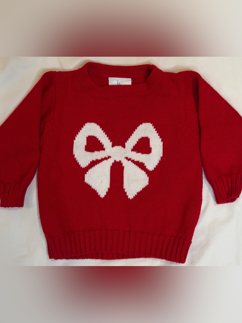 Title: Little English Girls 2T Red White Bow Knit Sweater Christmas Holiday EUC
